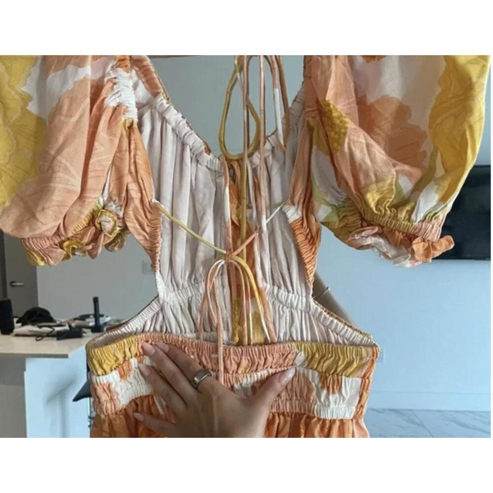 Off-Shoulder Floral Mini Dress in Peach and Yellow - Picture 4 of 9